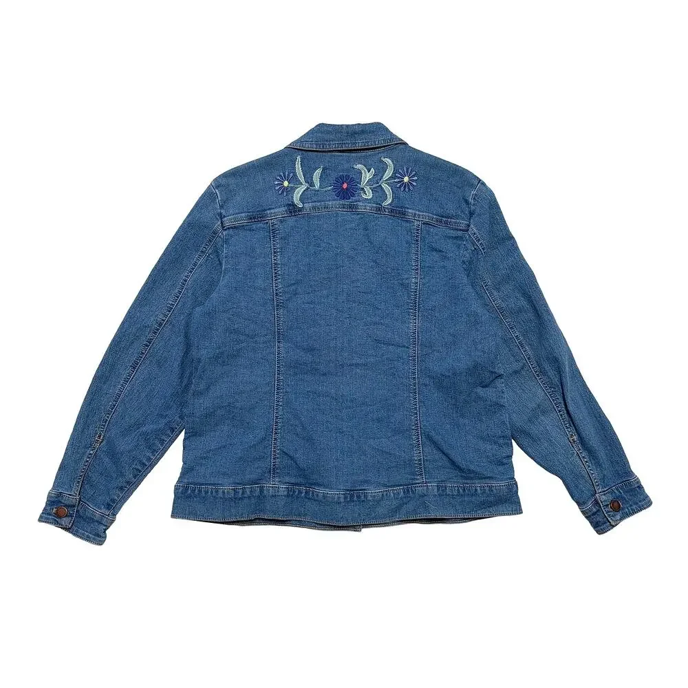 Coldwater Creek Embroidered Denim Jacket Women S Petite Boho Cottagecore Floral